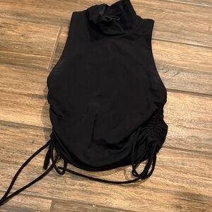 Zara Black Ruched High Neck Tank Top